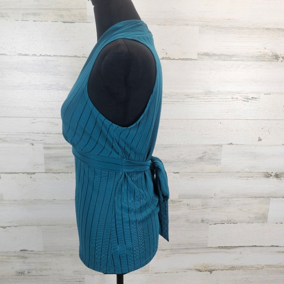 Vtg Moa Moa V-Neck Sleeveless Tie Back Babydoll Top XL Teal Green Y2K 90s Halter - Picture 4 of 11